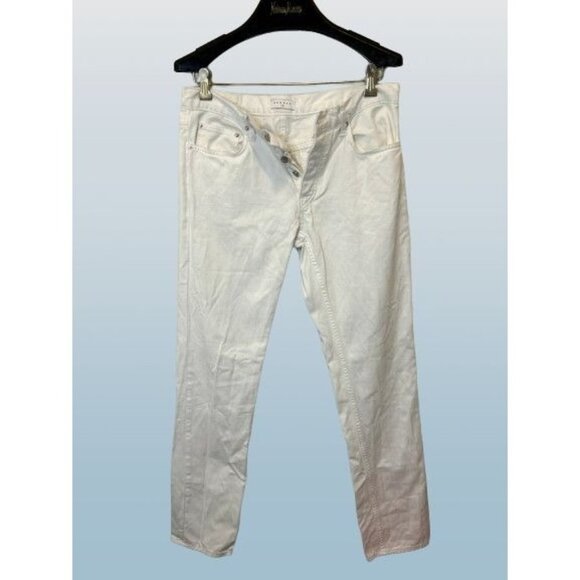 SANDRO Paris DROIT Denim 11" Rise Jeans Front Buttons Strait Cut Size 31 - Picture 1 of 11